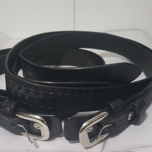Triple K‎ Black Leather Ranger Basketweave Solid Brass Belt